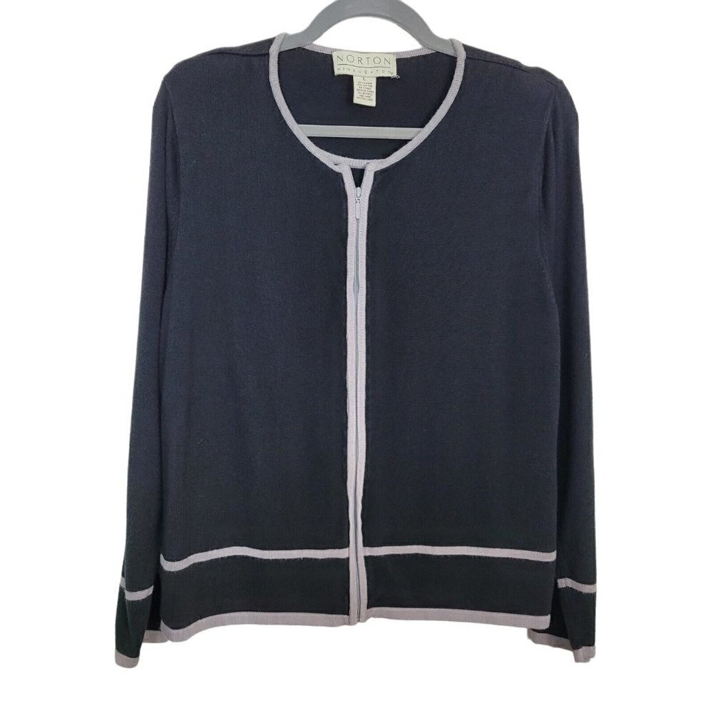 Vintage Norton Mcnaughton Sz Large Full Zip Sweater Built In Undershirt Black